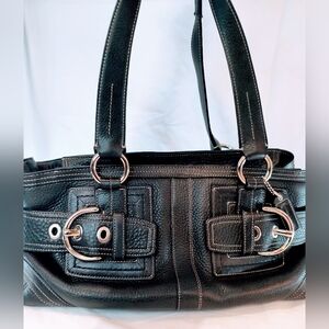COACH Hampton Collection Black Pebbled Leather Satchel, Style 02764